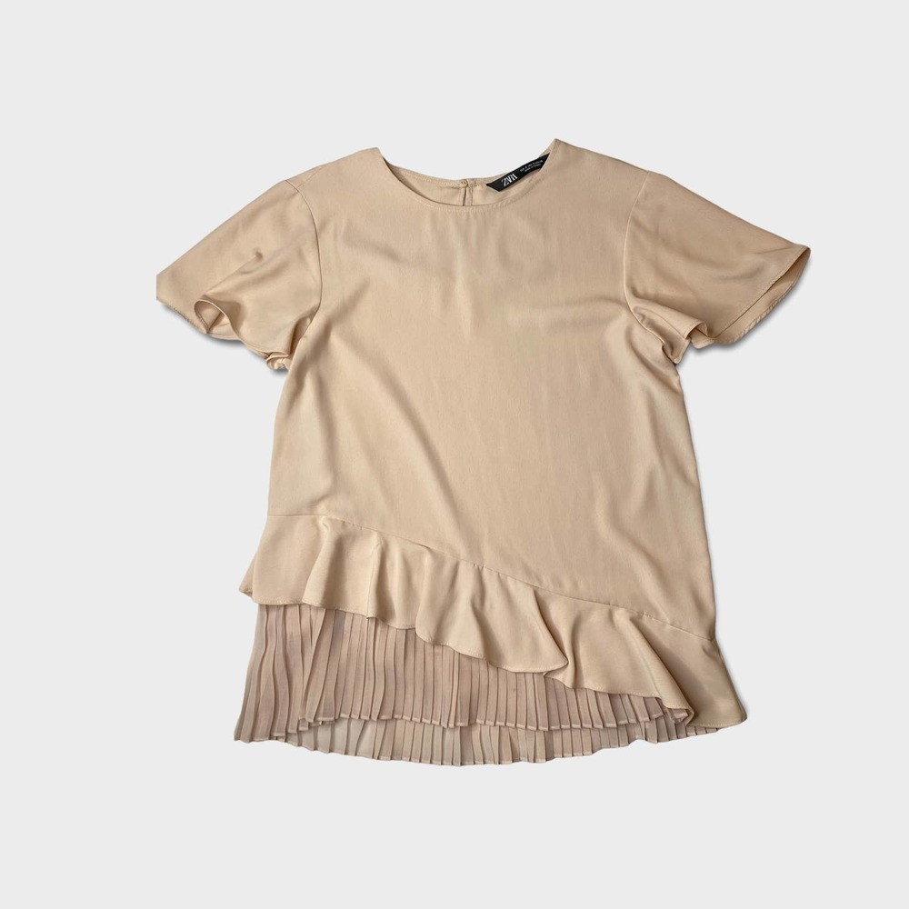 ZARA Ruffle Hem Flutter Sleeve Top Size Small